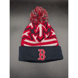 New Era Boston Red Sox Adult Knit Winter Hat Beanie Pom Snowflake RARE